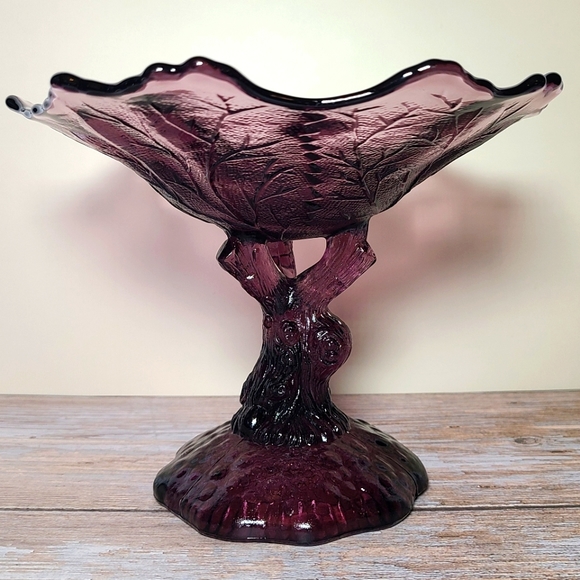Portieux Vallerysthal Amethyst Glass Botanical Tree Trunk Pedestal Compote VTG - Picture 1 of 16